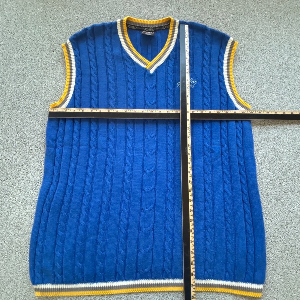FUBU Sweater Vest Mens XXXL Blue Cable Knit V-Neck Striped VTG Tennis Golf - Picture 7 of 10